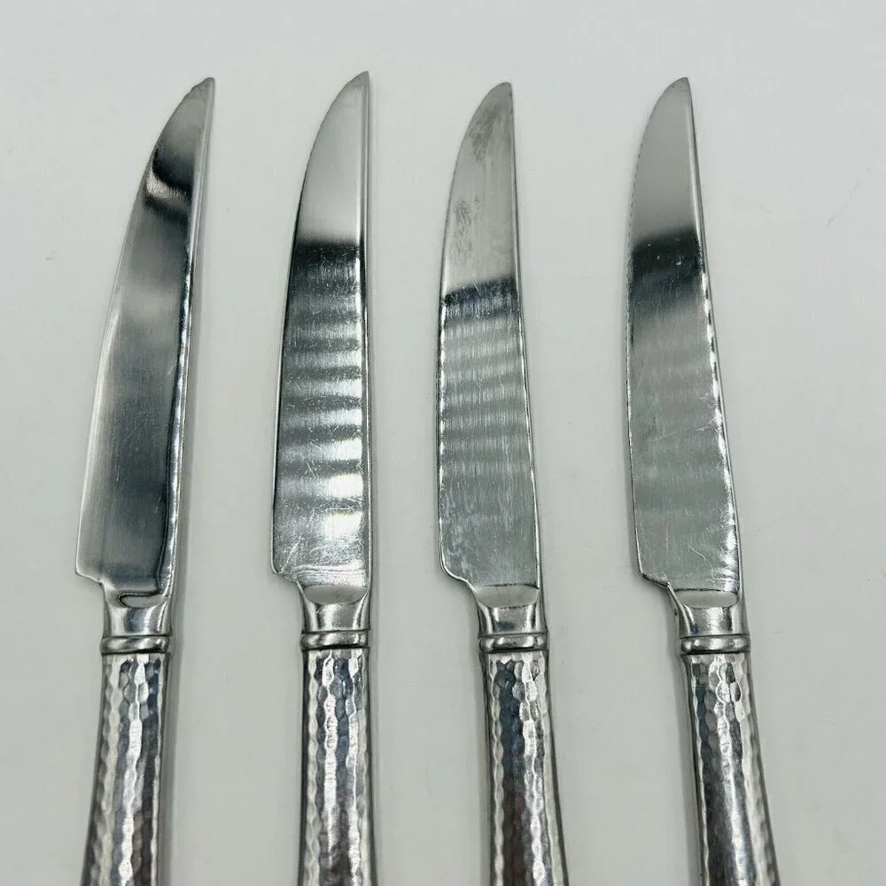 Reed and Barton Heritage Mint Hammered Stainless Steak Knives 9” Set of 4